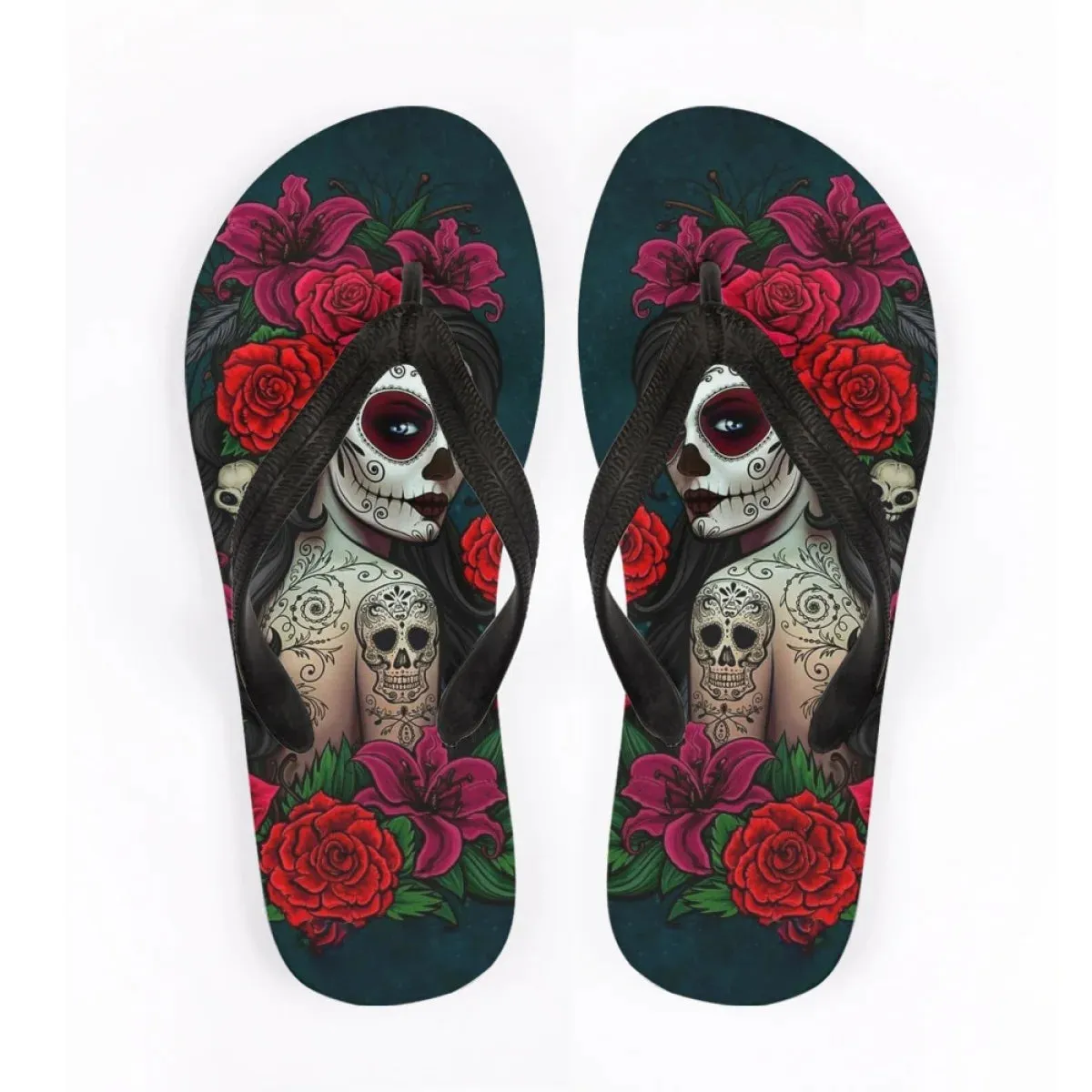 Men's Beach Skull Flip Flops Soft Non-Slip Summer Slippers Punk Hip Hop Sandals for Men & Boys