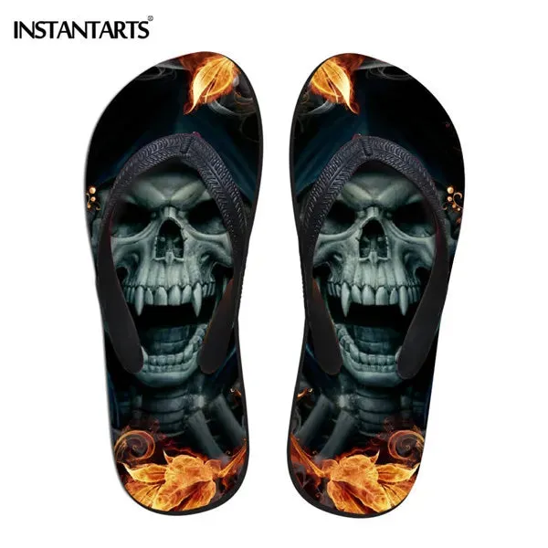Men's Beach Skull Flip Flops Soft Non-Slip Summer Slippers Punk Hip Hop Sandals for Men & Boys