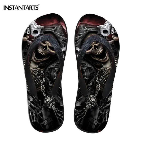 Men's Beach Skull Flip Flops Soft Non-Slip Summer Slippers Punk Hip Hop Sandals for Men & Boys