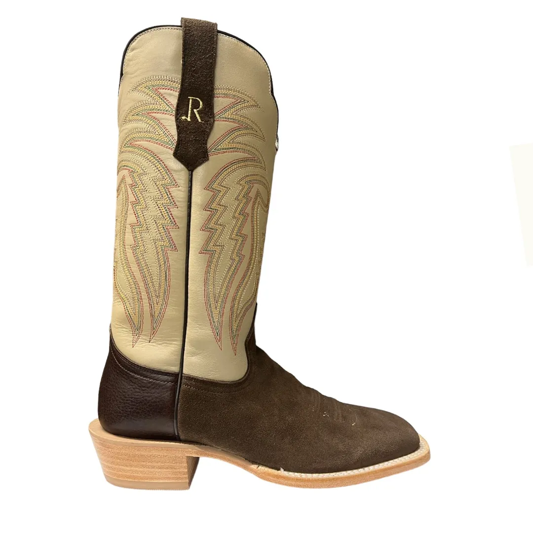Men's Chocolate Heavy Roughout Cowhide Cowboy Boot By R. Watson RW8221