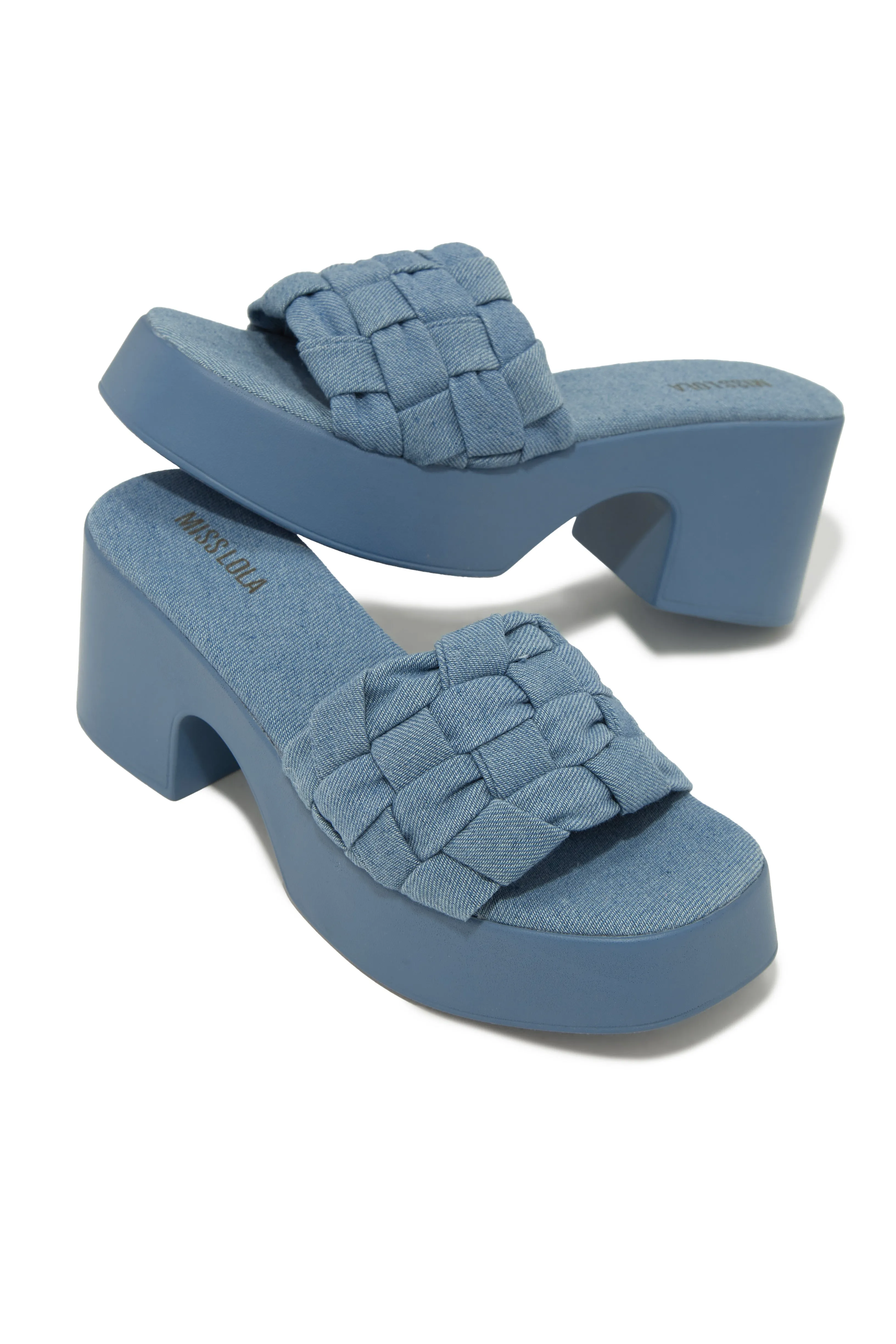 Miley Platform Block Heel Mules - Denim