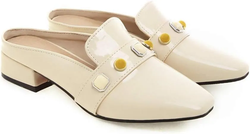 MIOKE Women's Comfy Low Heel Mules Square Toe Backless Slip On Loafer Slide Dress Slipper Shoes