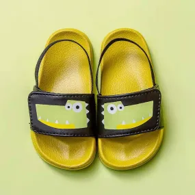 MR Dino Print Black & Mustard Back Strap Slippers 9426