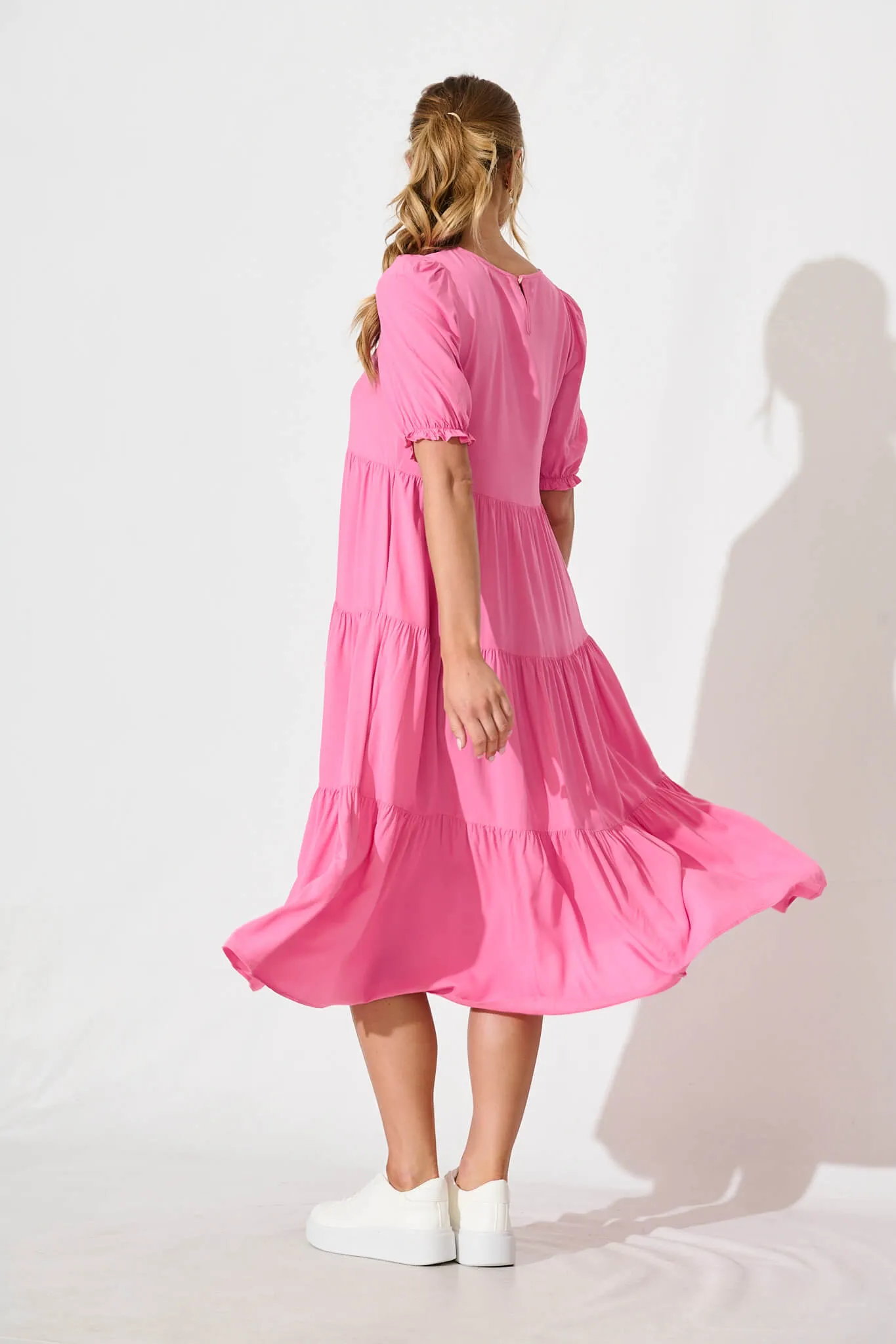 Pink Tiered Midi Dress - Nevi Style