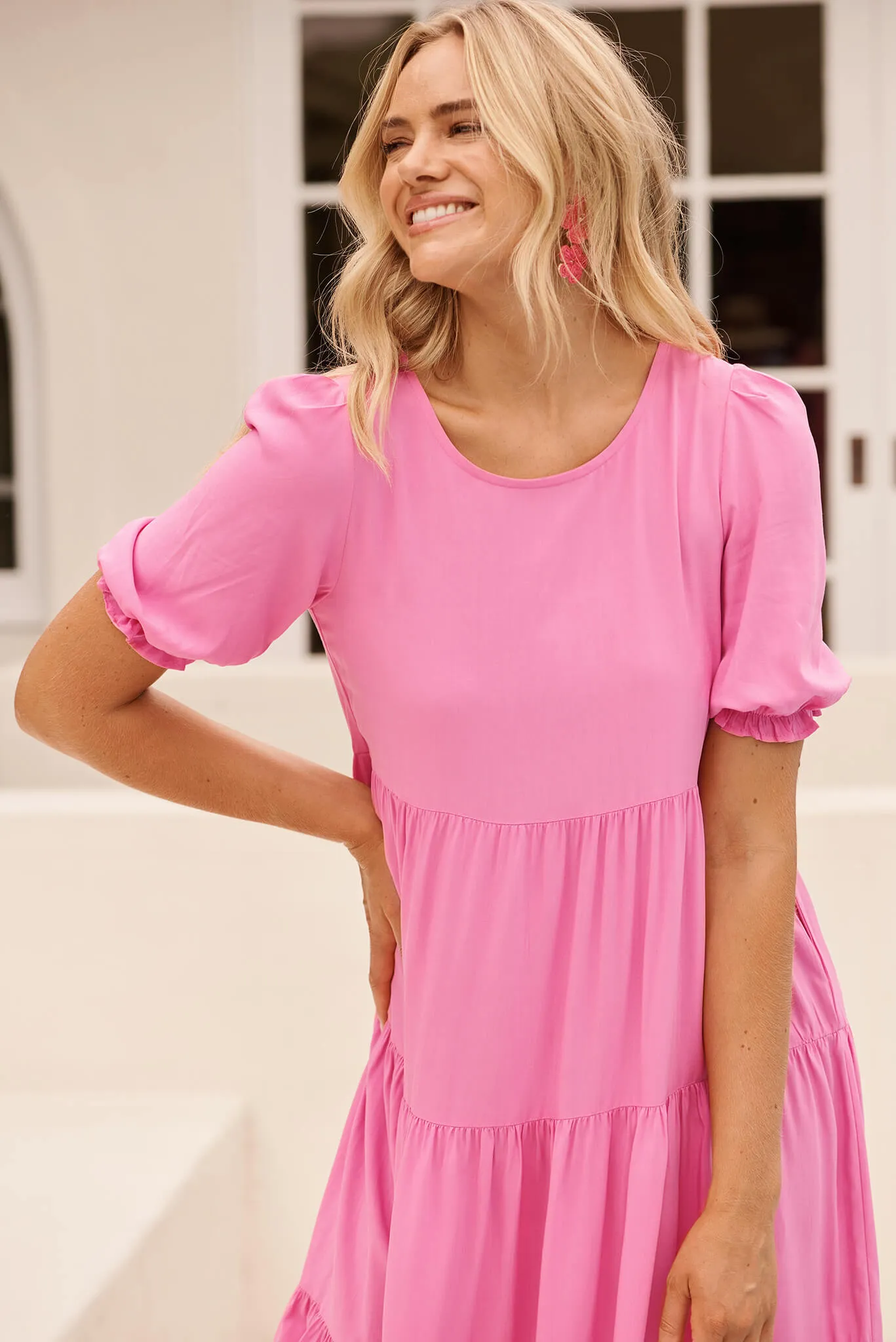 Pink Tiered Midi Dress - Nevi Style