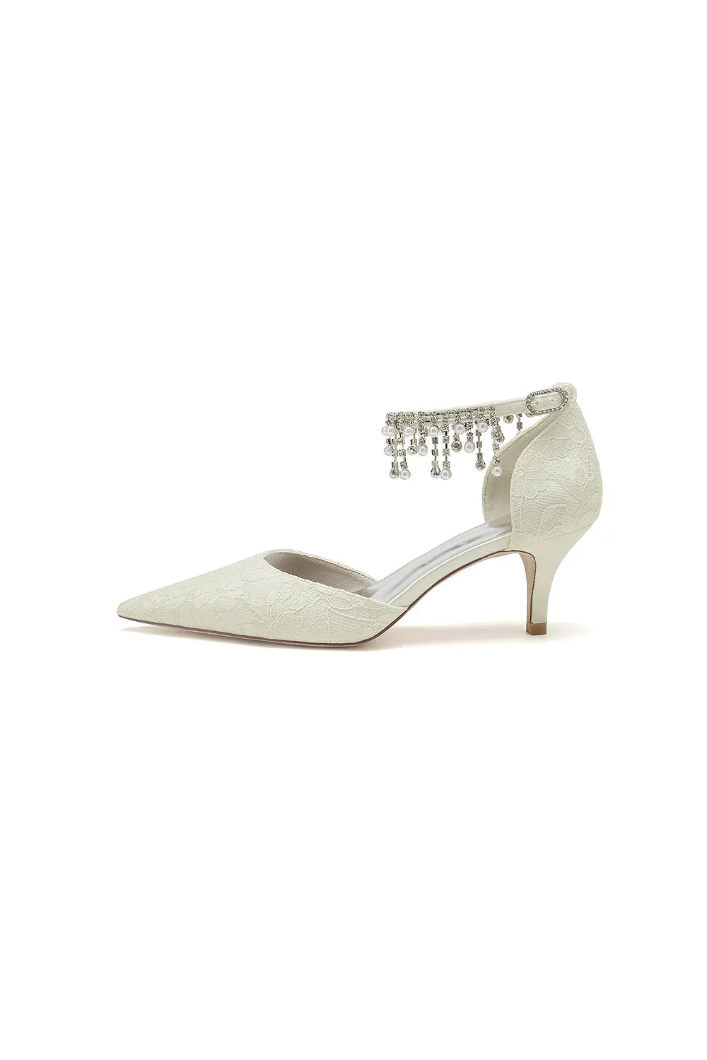 Pointed Toe Pearl Chain Strap High Heels