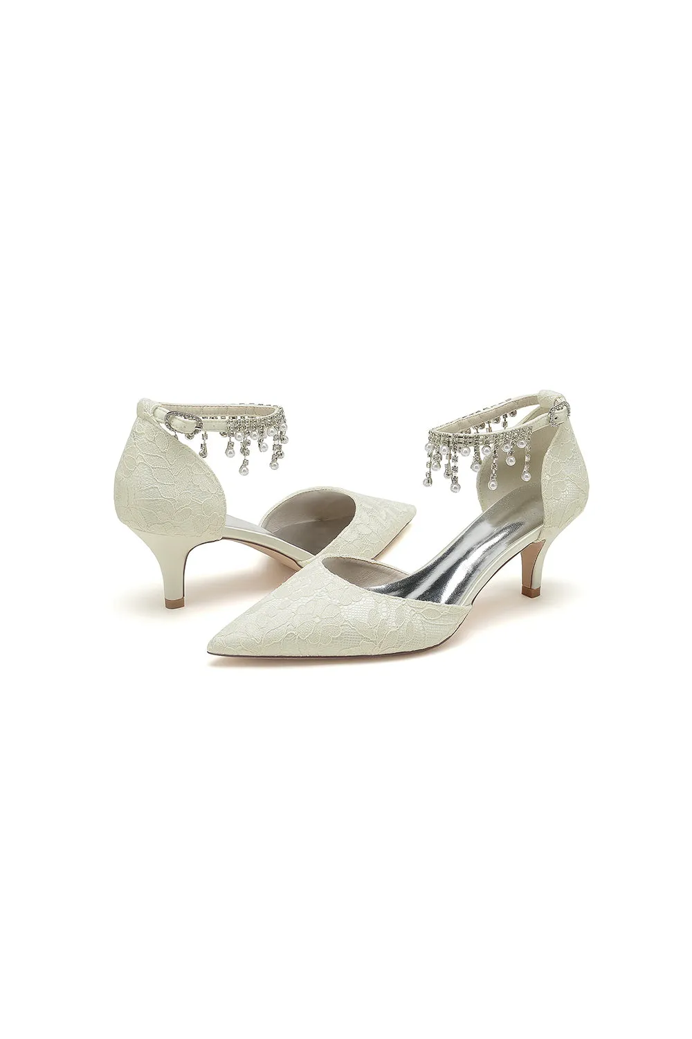 Pointed Toe Pearl Chain Strap High Heels