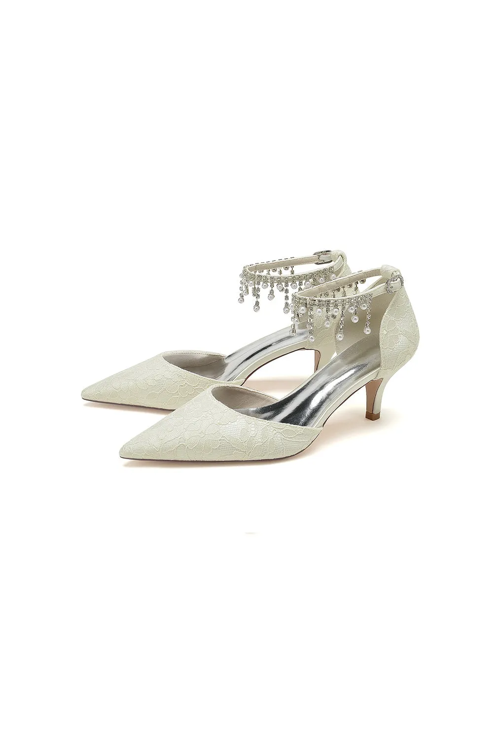 Pointed Toe Pearl Chain Strap High Heels