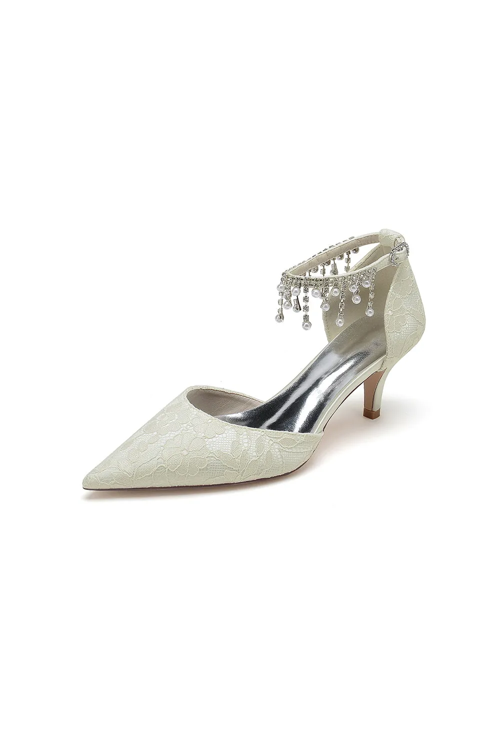 Pointed Toe Pearl Chain Strap High Heels