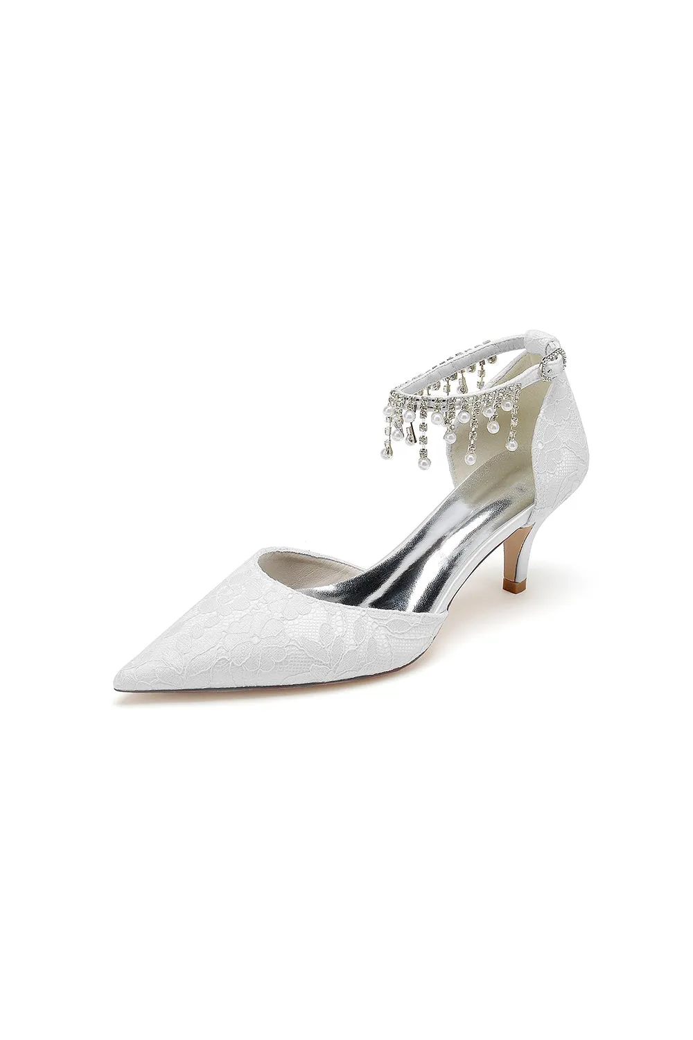 Pointed Toe Pearl Chain Strap High Heels