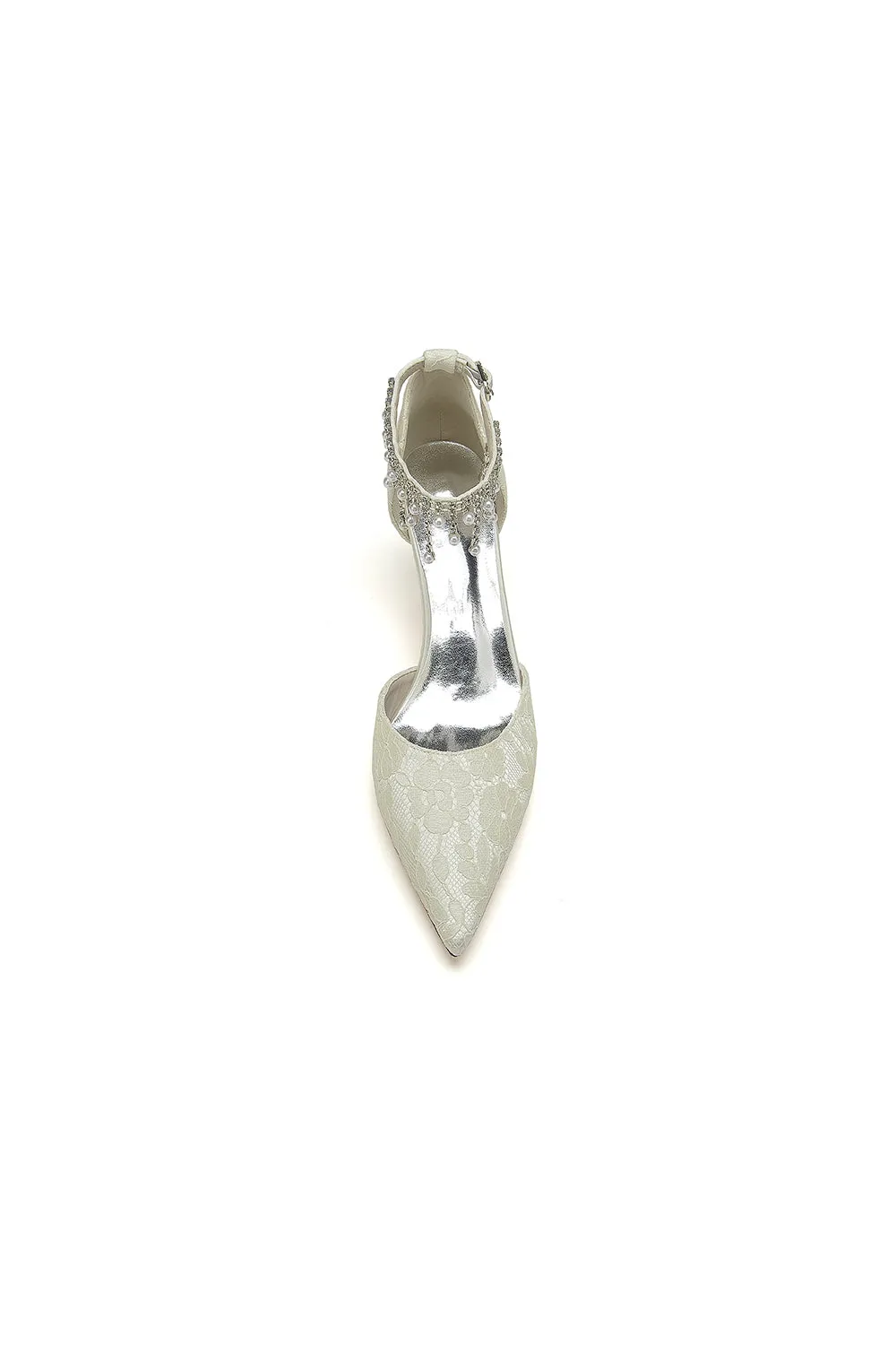 Pointed Toe Pearl Chain Strap High Heels