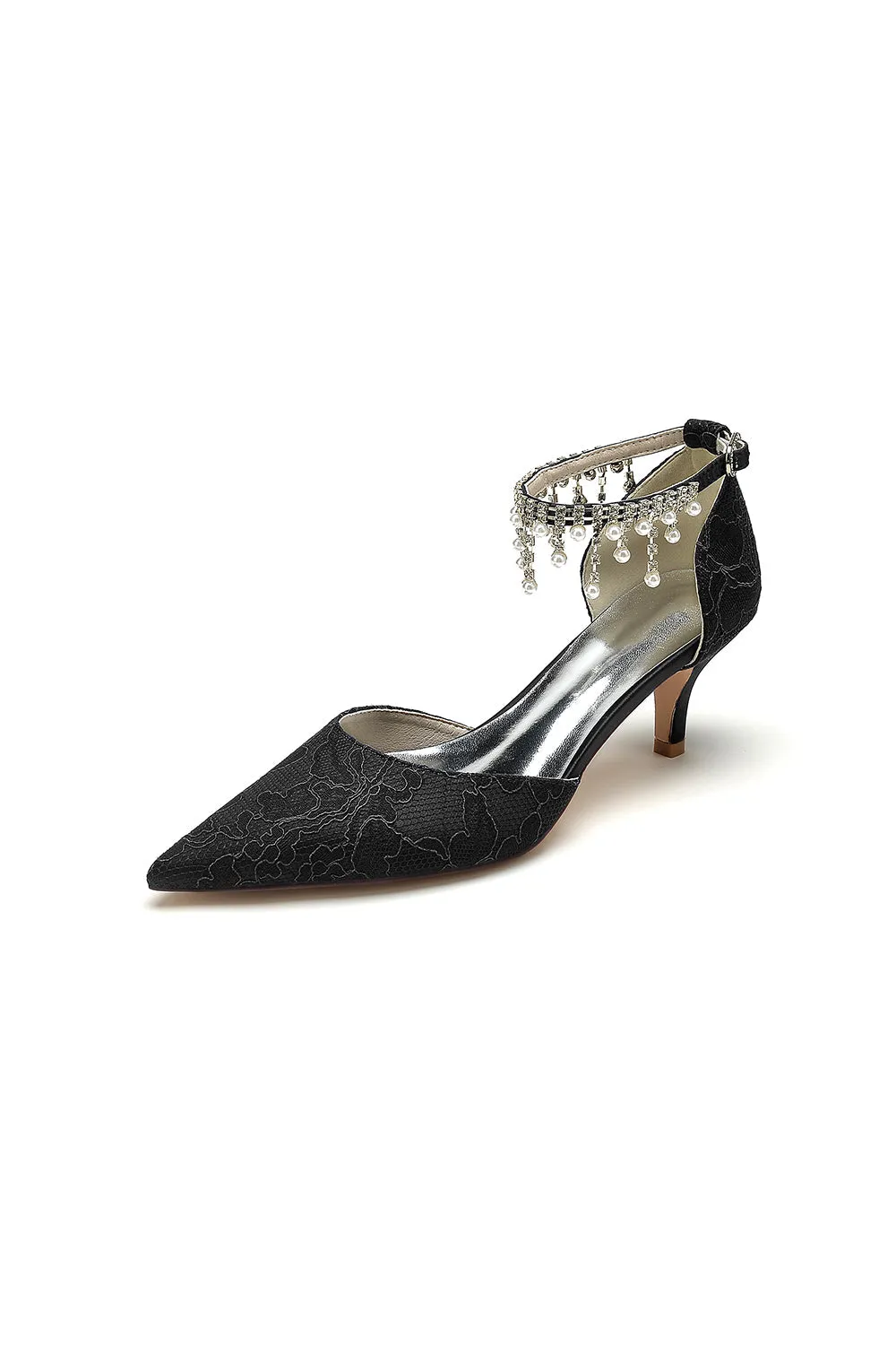 Pointed Toe Pearl Chain Strap High Heels