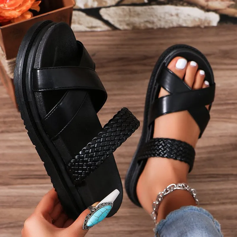 Retro braided chunky platform slides