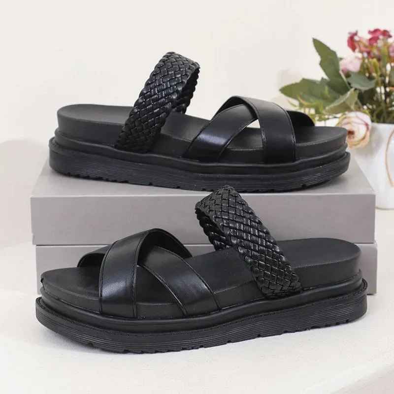 Retro braided chunky platform slides