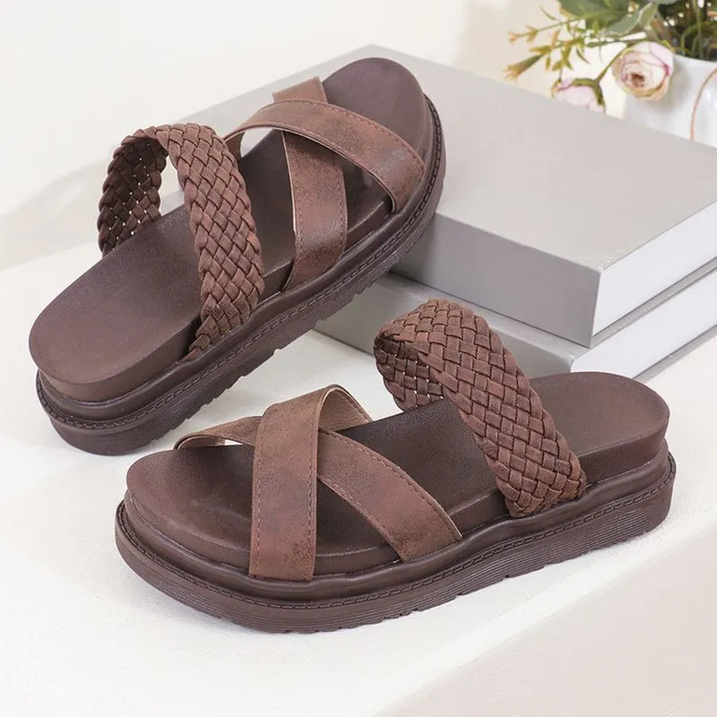 Retro braided chunky platform slides