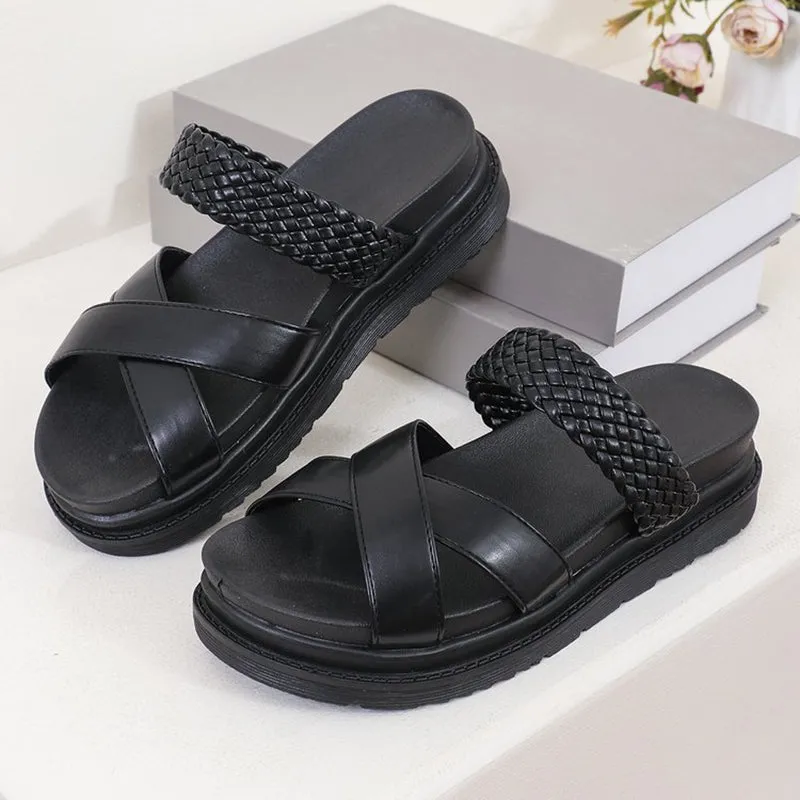 Retro braided chunky platform slides
