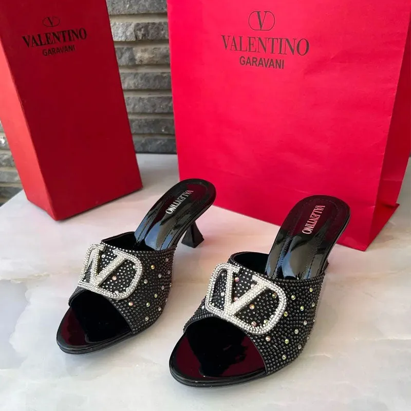 Rhinestone Decor V Logo Party Wear Kitten Heel Sandal #1030 #22