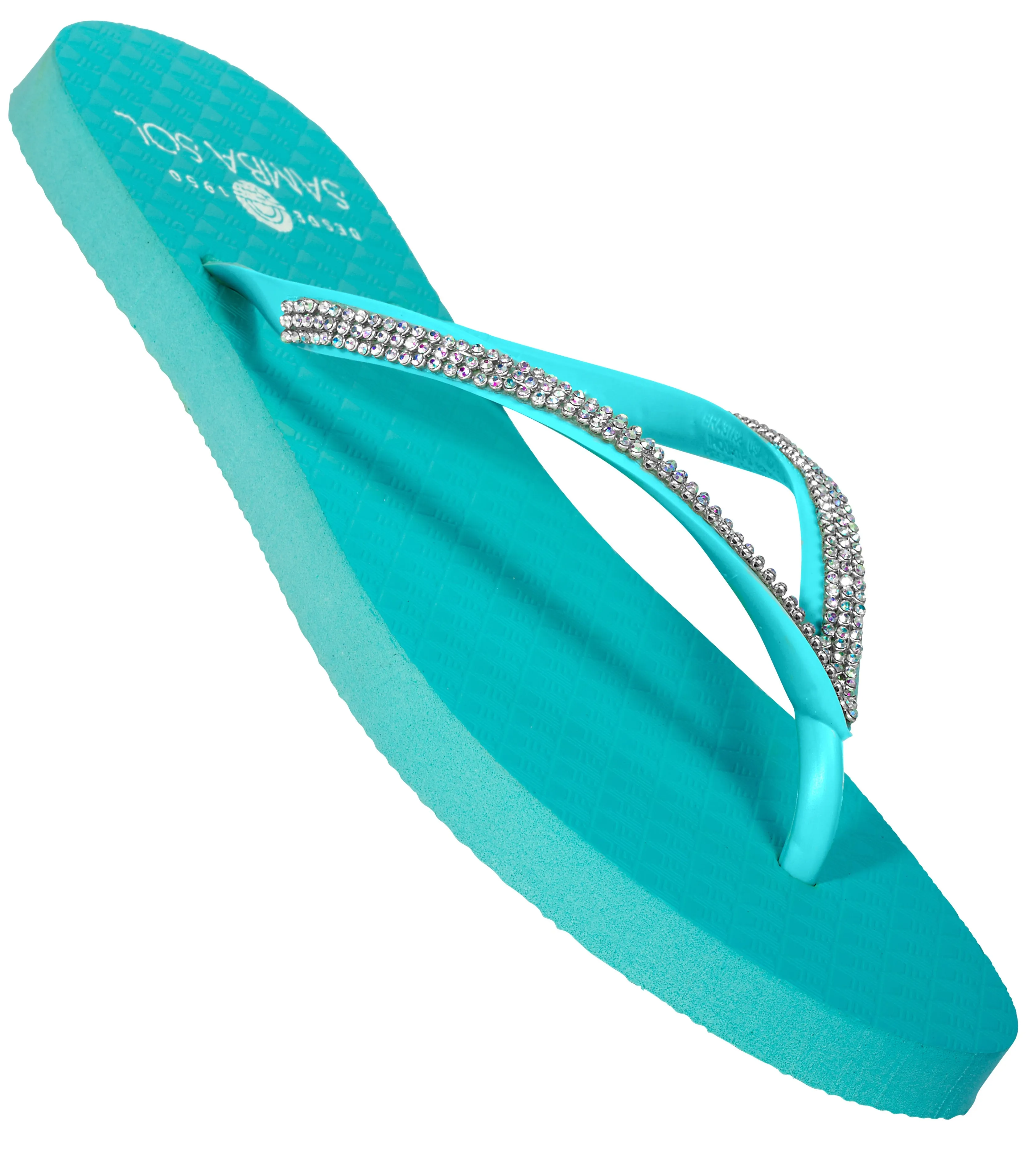 Samba Sol Women's Crystal Collection Flip Flops - Iridescent Light Blue