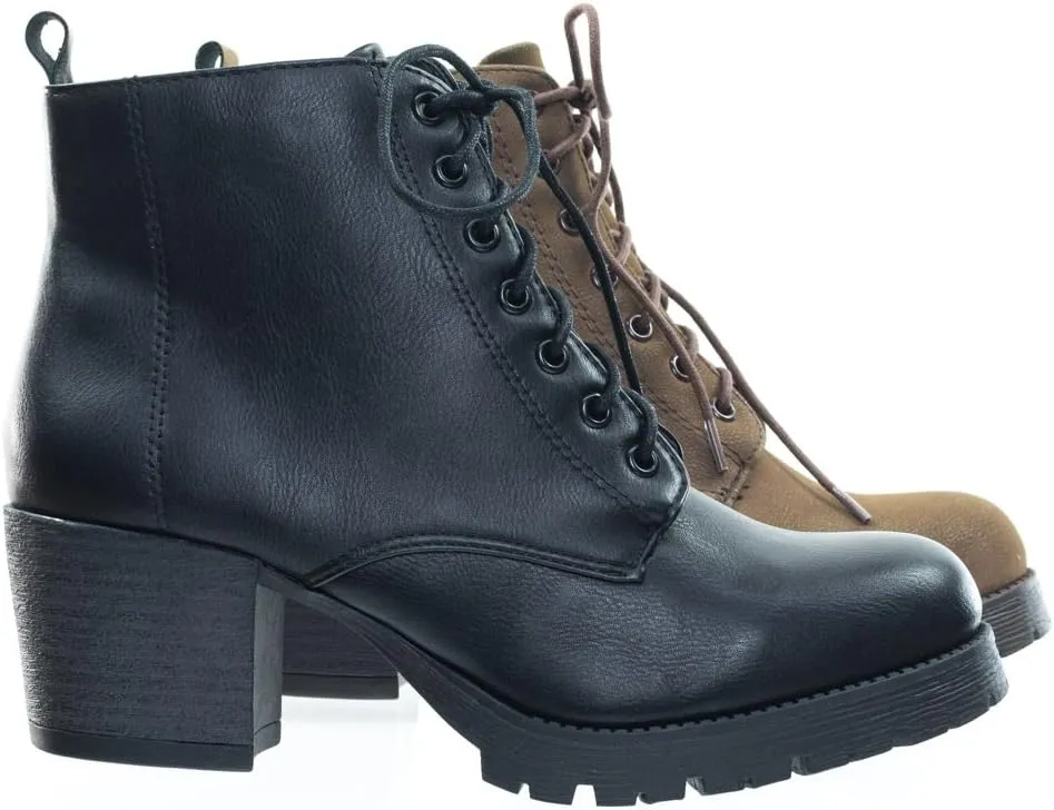 Soda Lace Up Military Combat Ankle Boots w Lug Sole & Side Zipper Nevitt Black 9