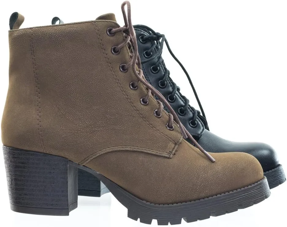 Soda Lace Up Military Combat Ankle Boots w Lug Sole & Side Zipper Nevitt Brown 7.5