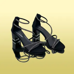 Strappy Rhinestone Heeled Sandals