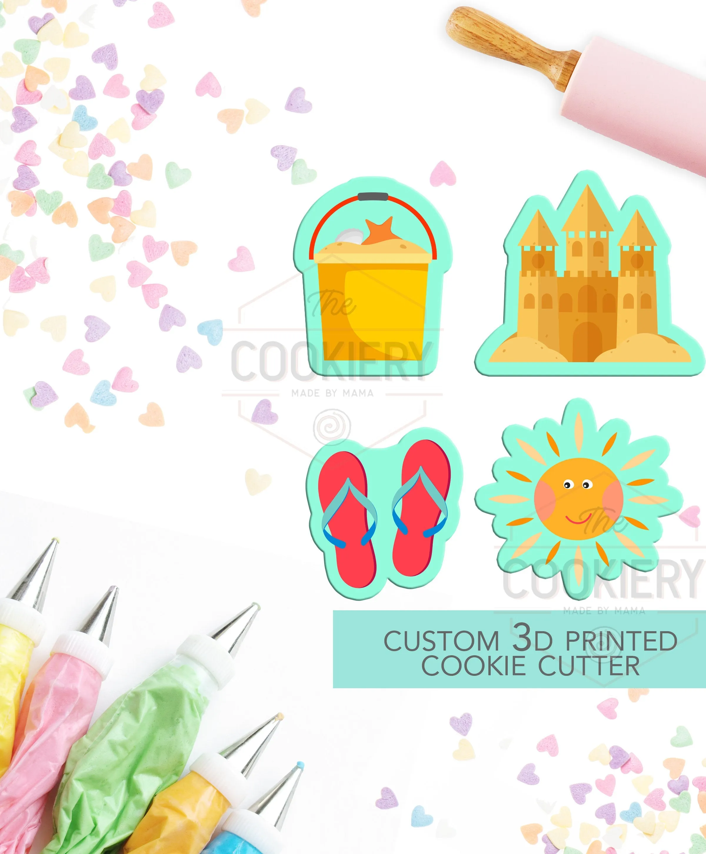 Summer Beach Mini Cookie Cutter Set - Mini Beach Cookie cutter Set - 3D Printed Cookie Cutter - TCK21125 - Set of 4