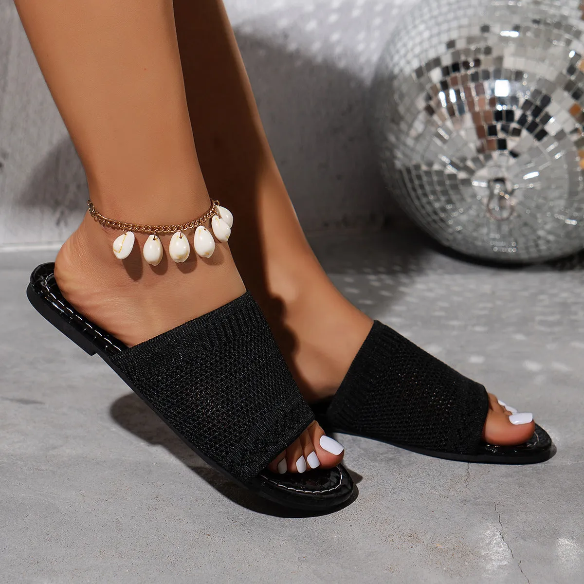 Summer knitted slides with open toe