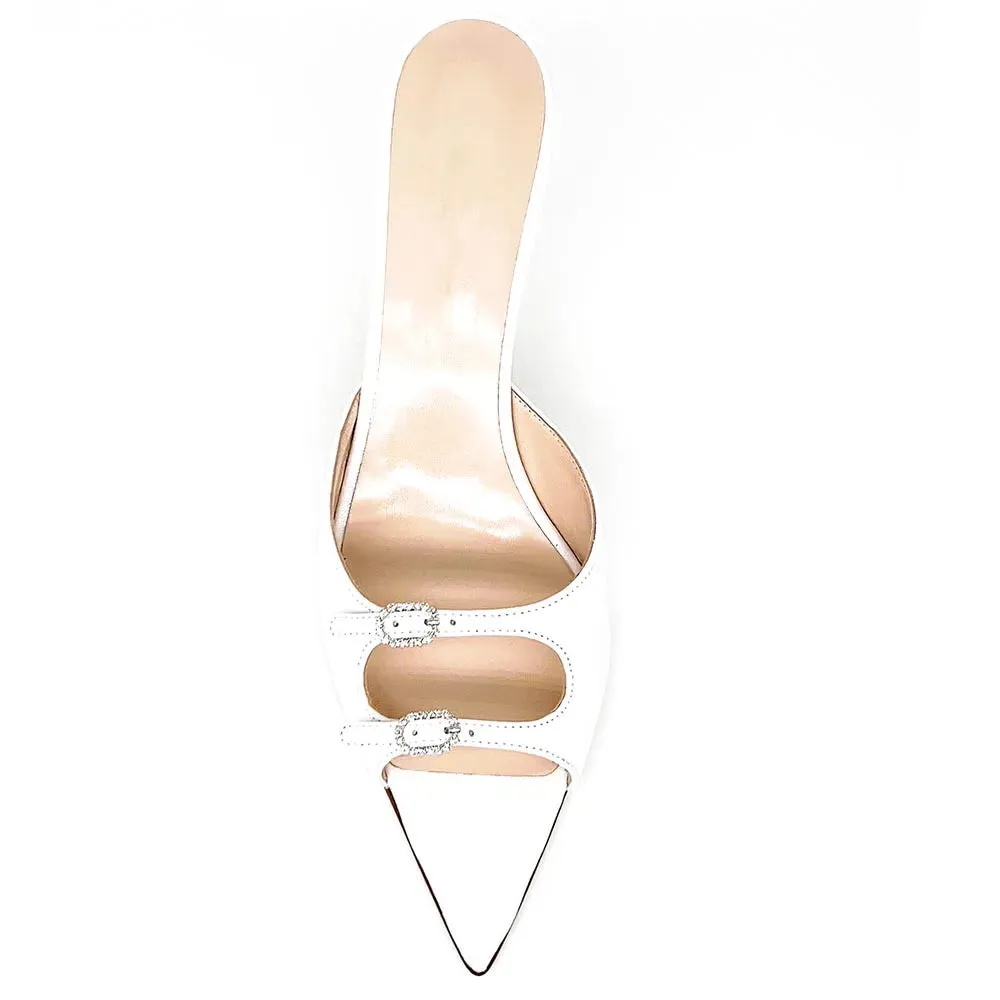 Trend4us Double-Buckle Satin Pointed-Toe Mules