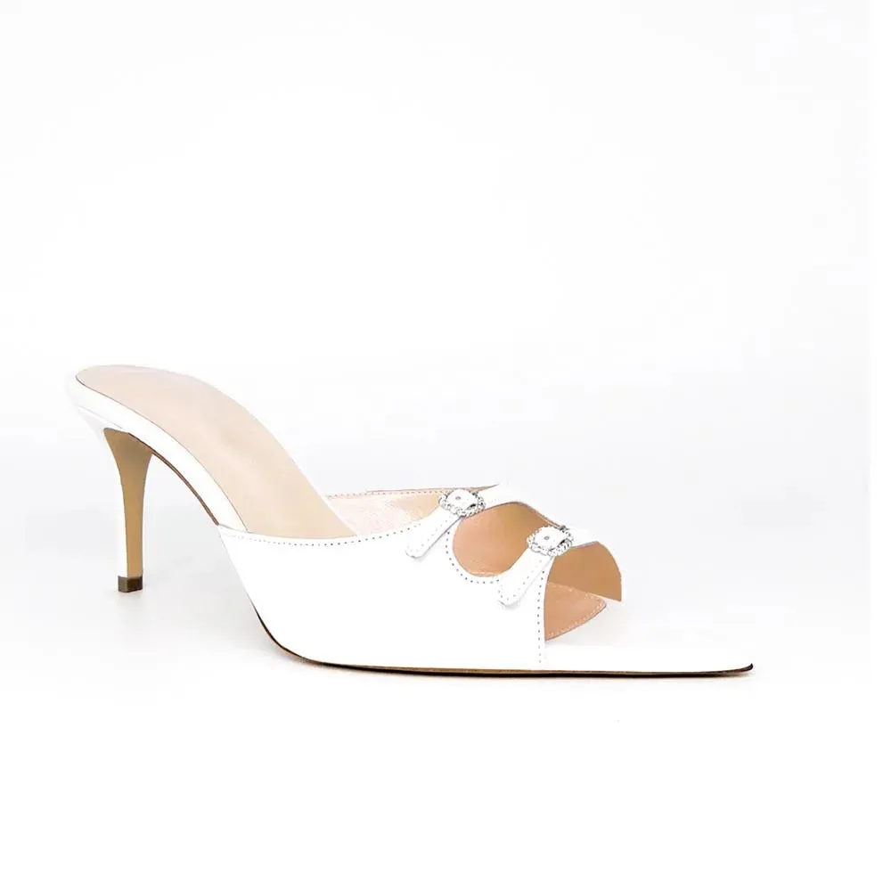 Trend4us Double-Buckle Satin Pointed-Toe Mules