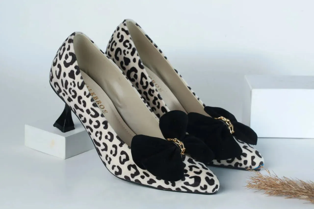 WALKBROS WOMEN'S KITTEN HEELS POINTED TOE PUMPS - LEOPARD