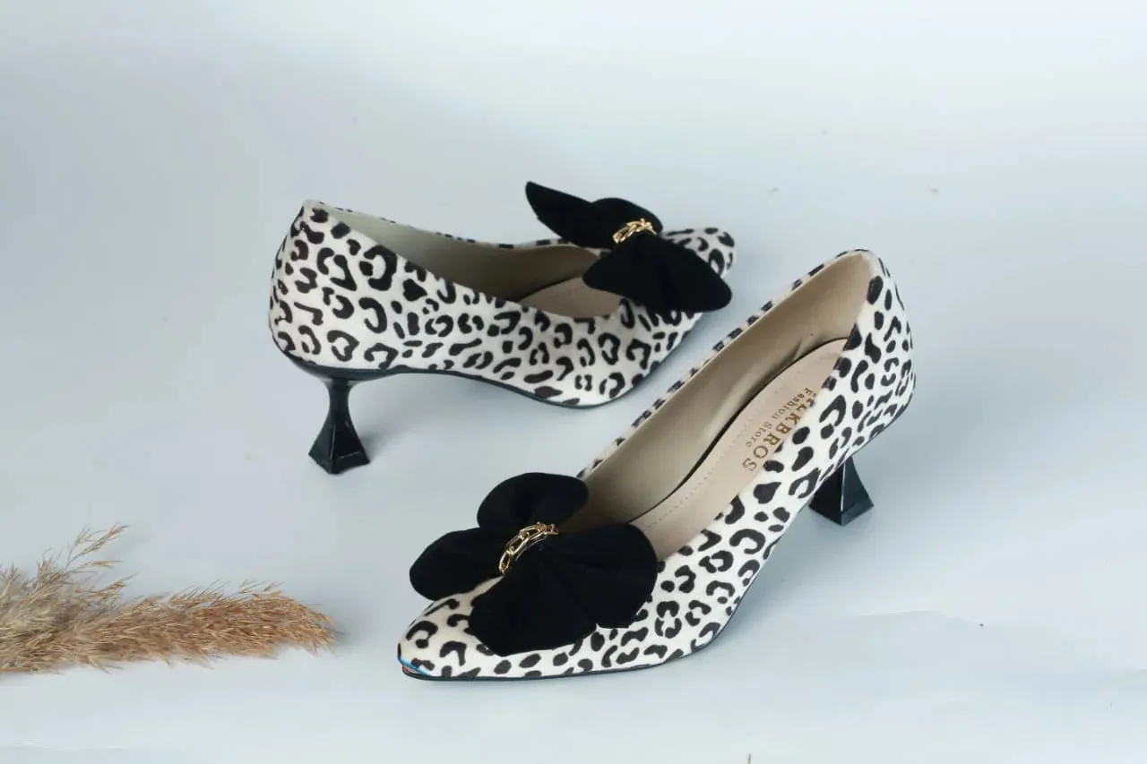 WALKBROS WOMEN'S KITTEN HEELS POINTED TOE PUMPS - LEOPARD