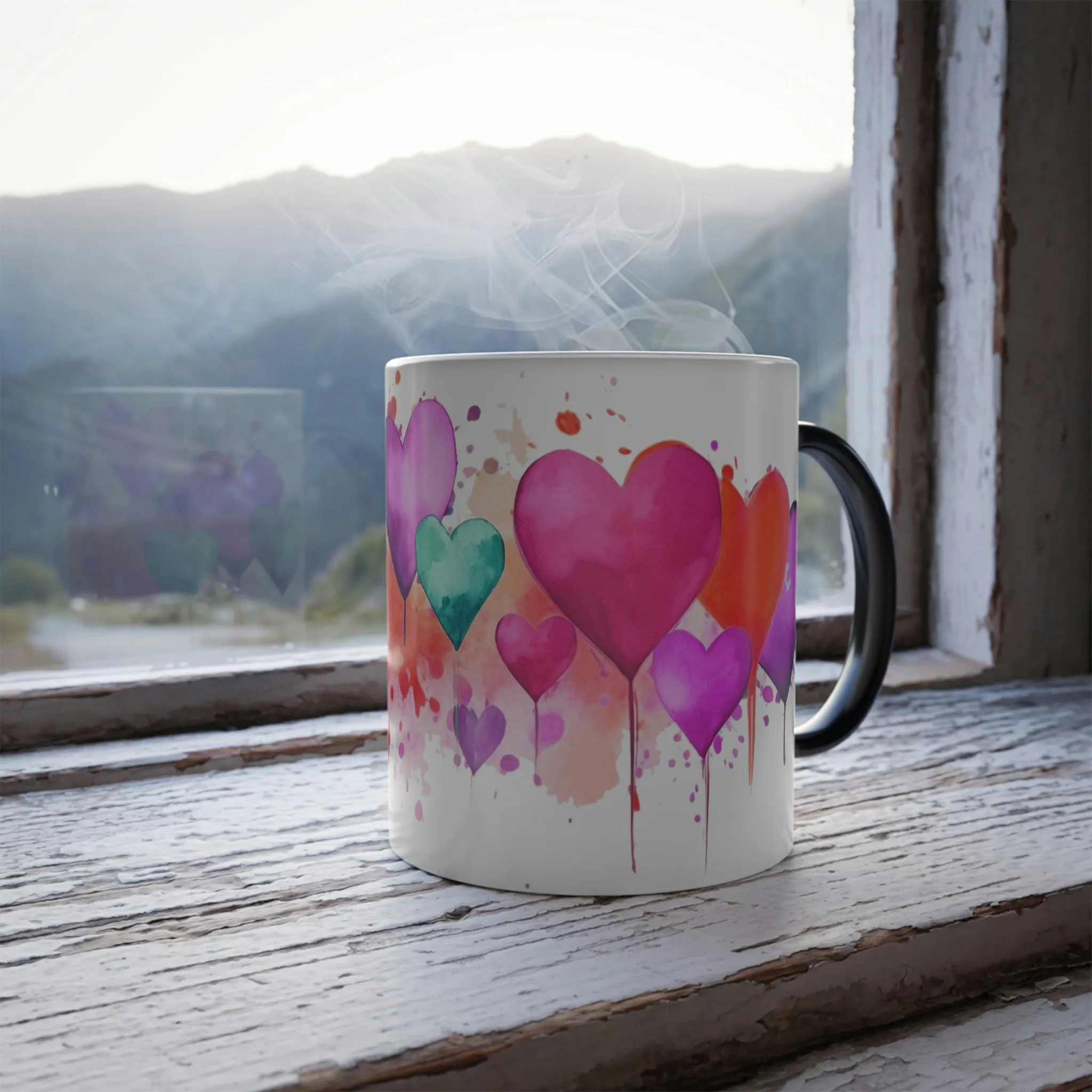 Watercolor Hearts - Magic Mug - Perfect Gift for the Mom, Mama, Sister, Grandma or as a House Warming Present