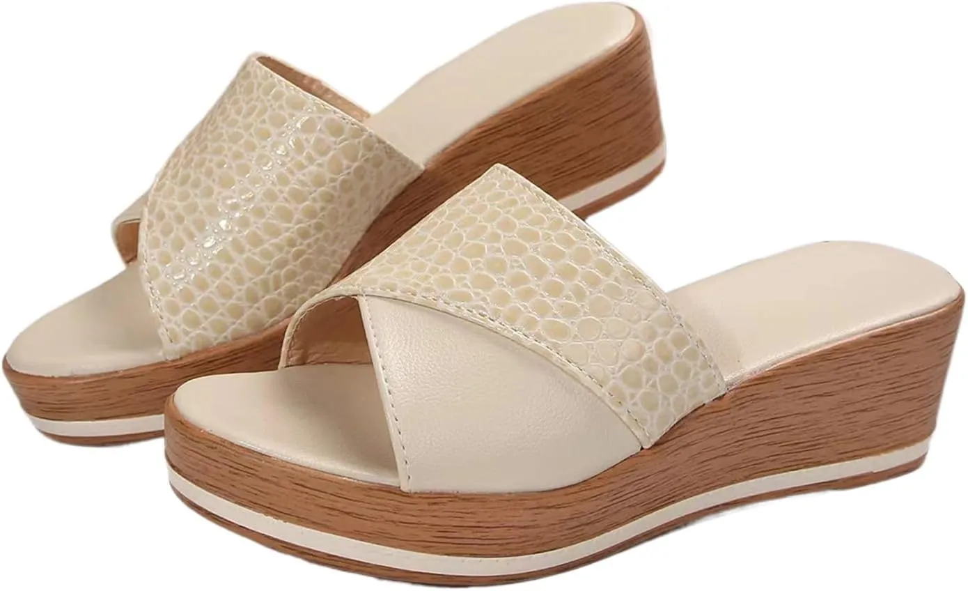 Wedge Sandals for Women 2025 Summer Arch Support Slip Sandals Casual Platform Wedge Slippers Crisscross Strap Open Toe Slippers Going Out Casual Shoes