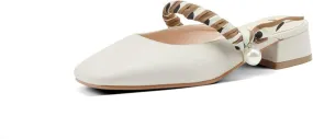 Women Chunky Low Heel Mules Backless Slip on Closed Square Toe Casual Flat Slide Mary Janes Shoes