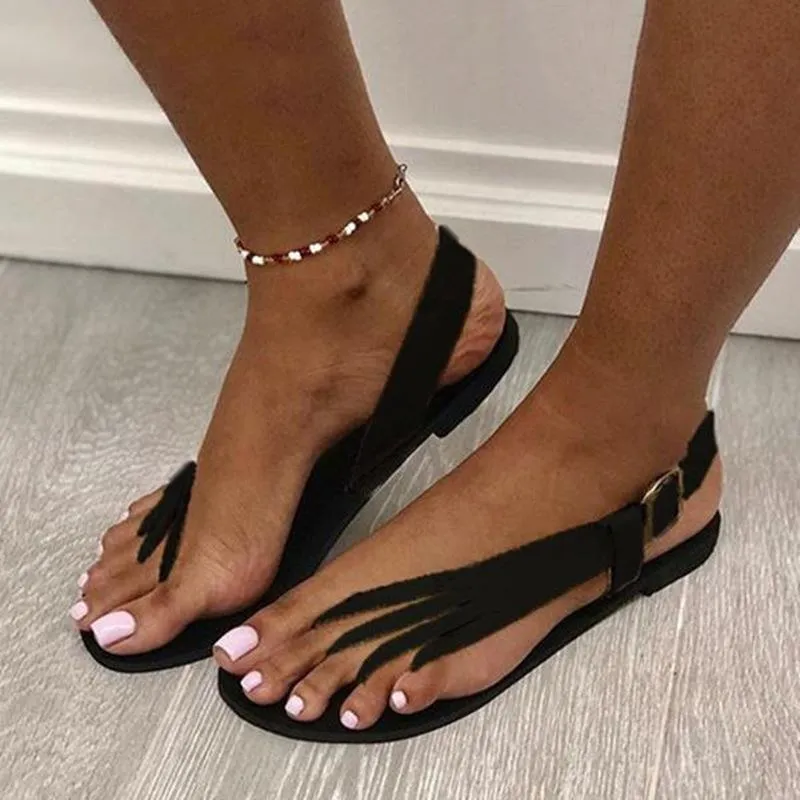 Women clip toe flat buckle strap beach sandals