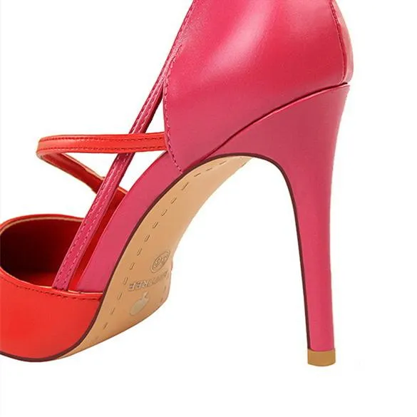 Women color block side cut pointed toe stiletto high heels