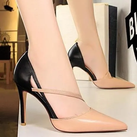 Women color block side cut pointed toe stiletto high heels