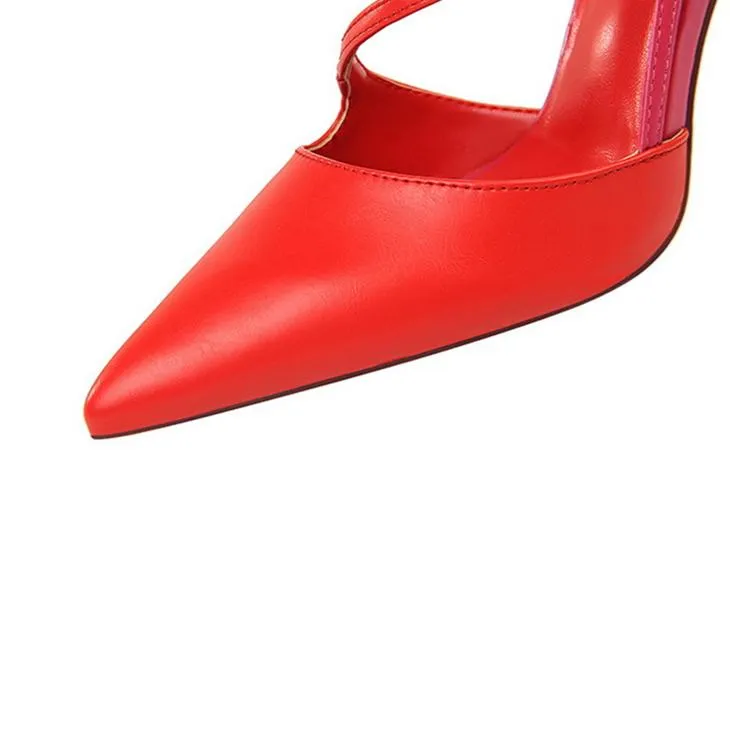 Women color block side cut pointed toe stiletto high heels