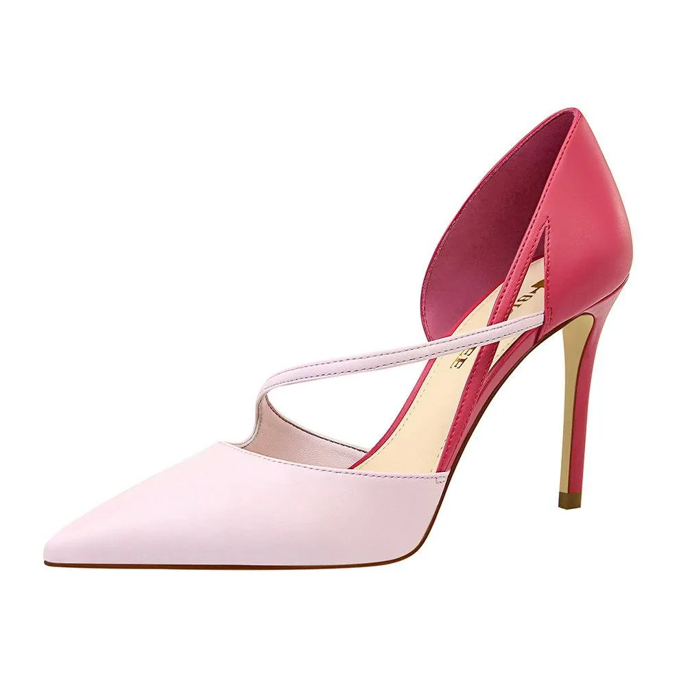 Women color block side cut pointed toe stiletto high heels