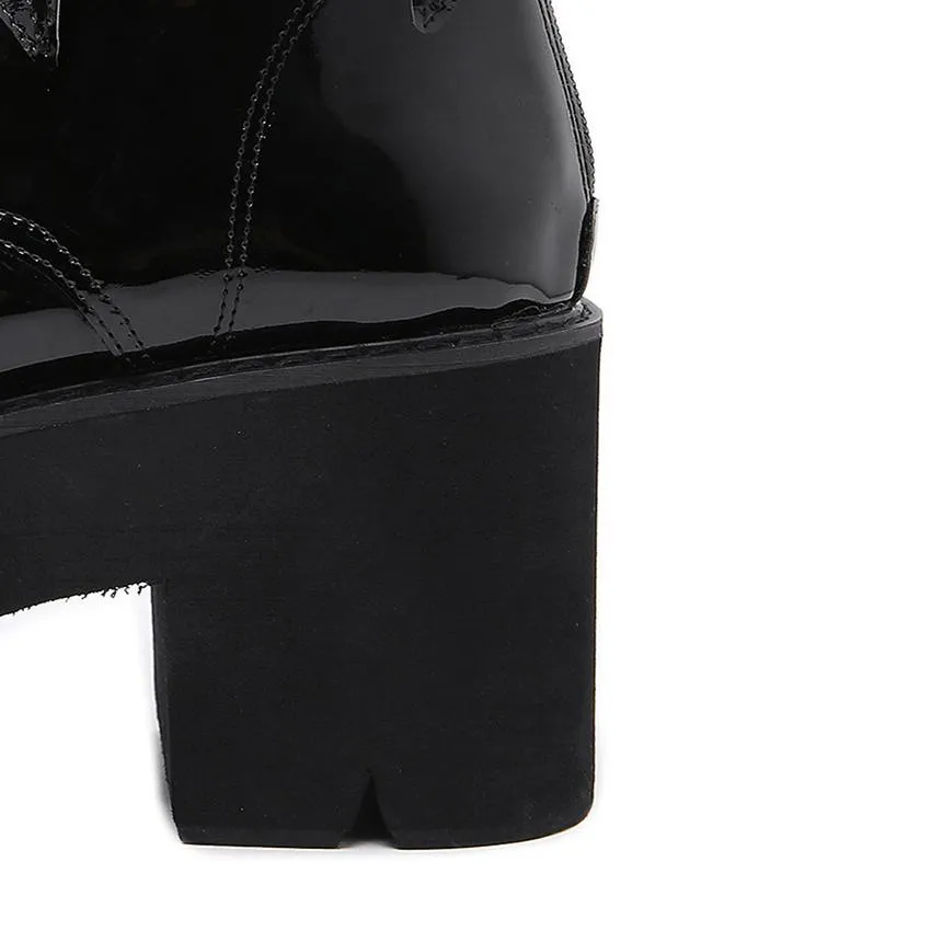 Women gothic chunky high heel platform lace up motorcyle boots with swings