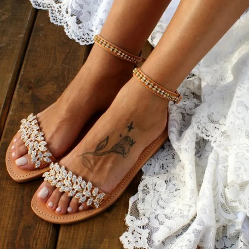 Women Rhinestone Casual Flat Wedding Sandals