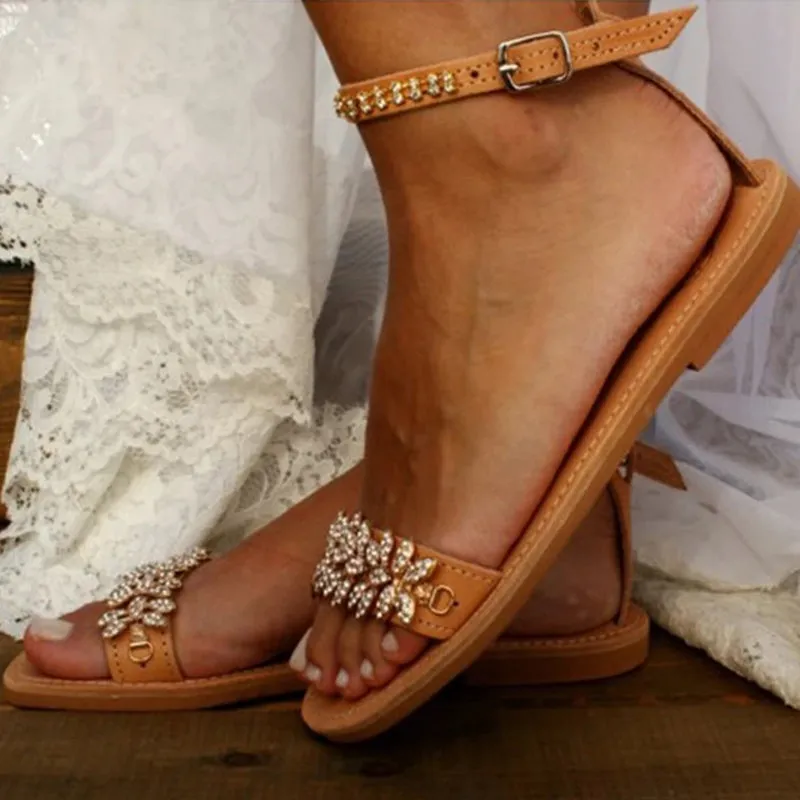Women Rhinestone Casual Flat Wedding Sandals