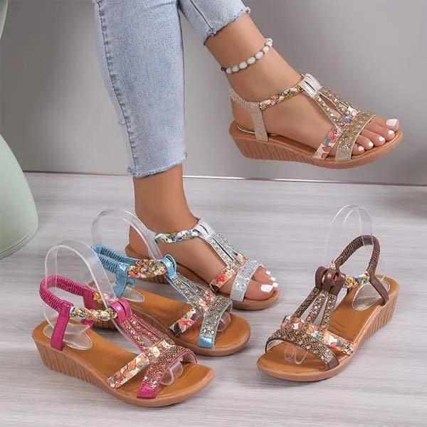 Women's Bohemian Rhinestone Wedge Heel Sandals 62760302C