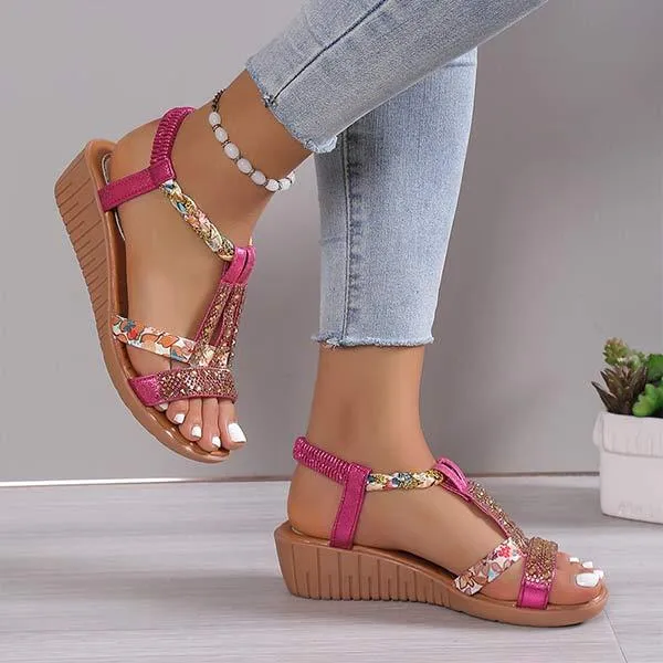 Women's Bohemian Rhinestone Wedge Heel Sandals 62760302C