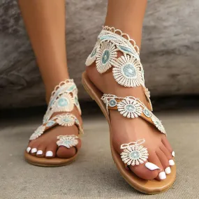 Women's boho floral sandals beach sandals