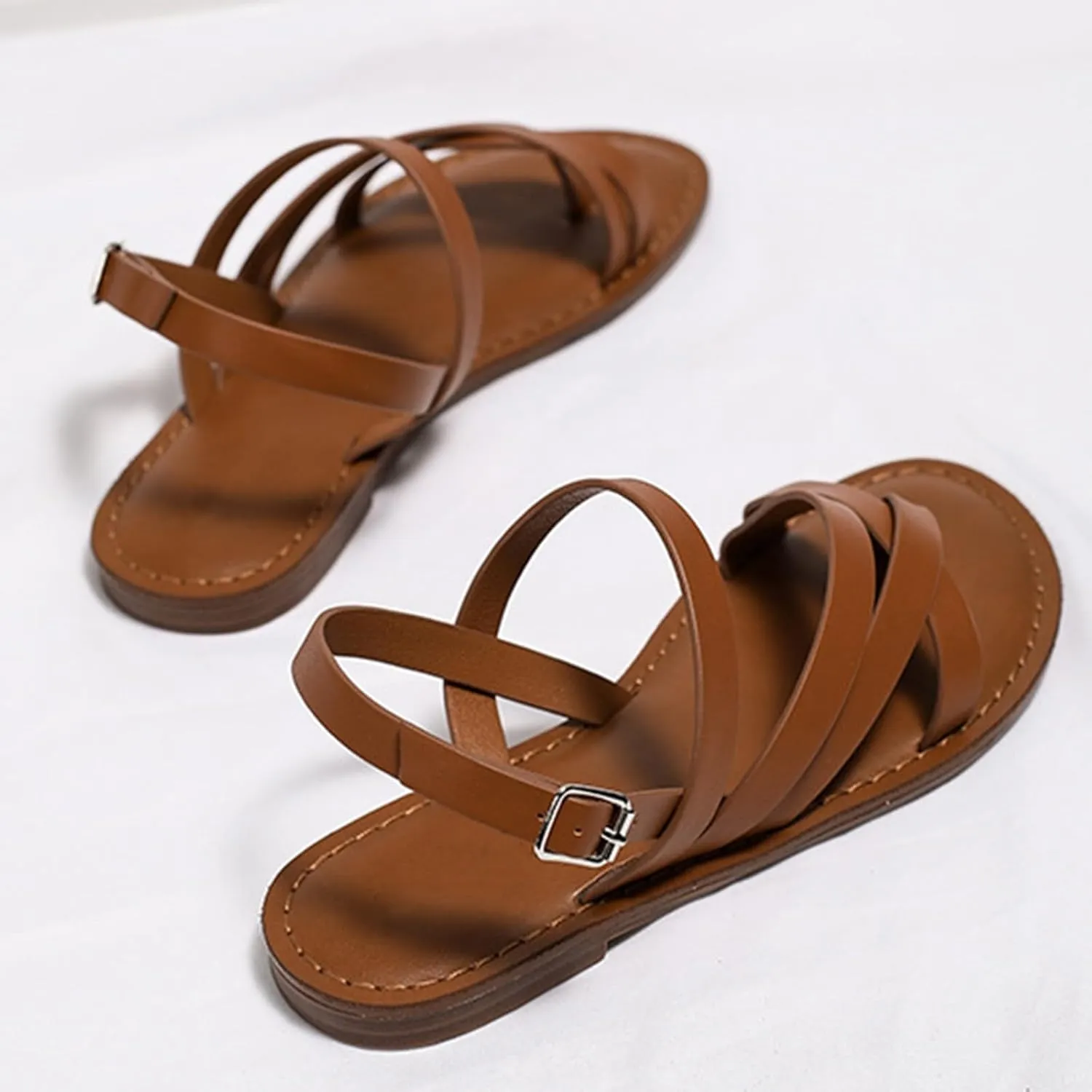 Women's Casual Strappy Sandal Adjustable Open Toe Casual Fisherman Sandal Casual Strappy Dressy Comfortable Ankle Strap Summer Beach Walking Sandals