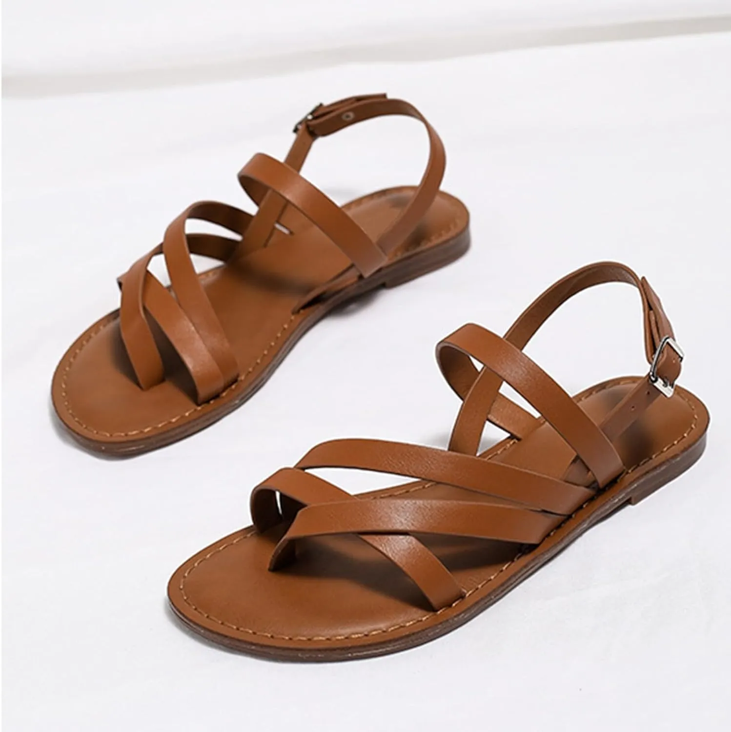 Women's Casual Strappy Sandal Adjustable Open Toe Casual Fisherman Sandal Casual Strappy Dressy Comfortable Ankle Strap Summer Beach Walking Sandals
