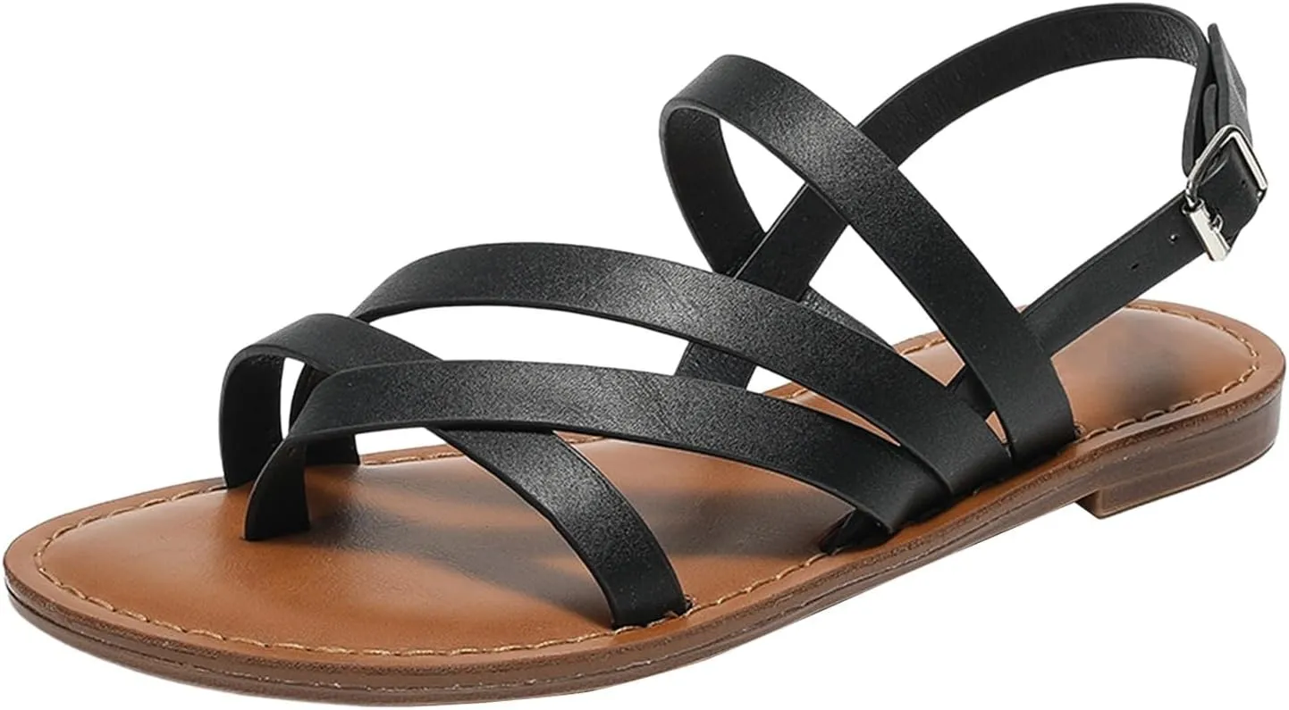 Women's Casual Strappy Sandal,Adjustable Casual Fisherman Open Toe Slingback Ankle Strap Sandals for Beach Travel Walking Daily Day