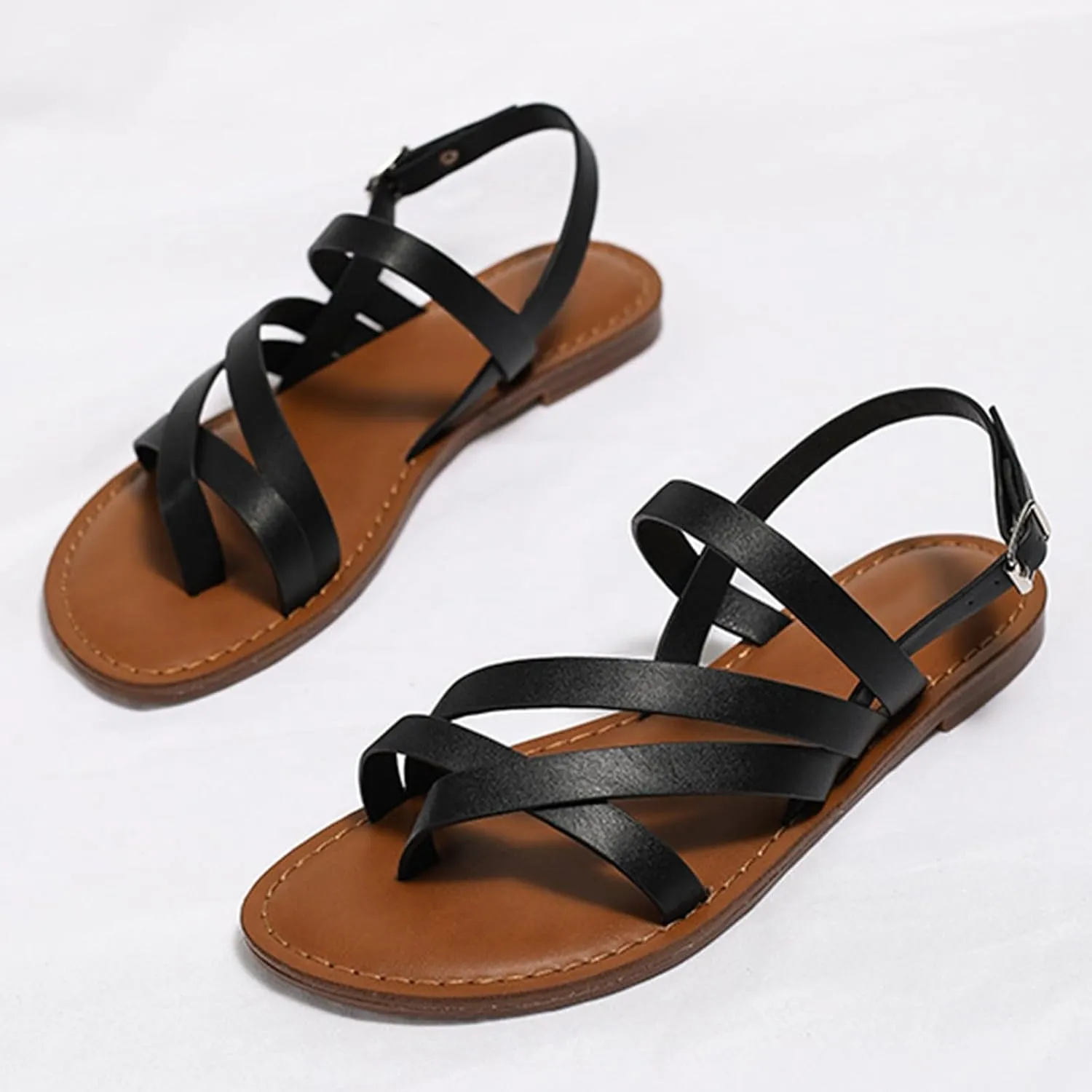 Women's Casual Strappy Sandal,Adjustable Casual Fisherman Open Toe Slingback Ankle Strap Sandals for Beach Travel Walking Daily Day