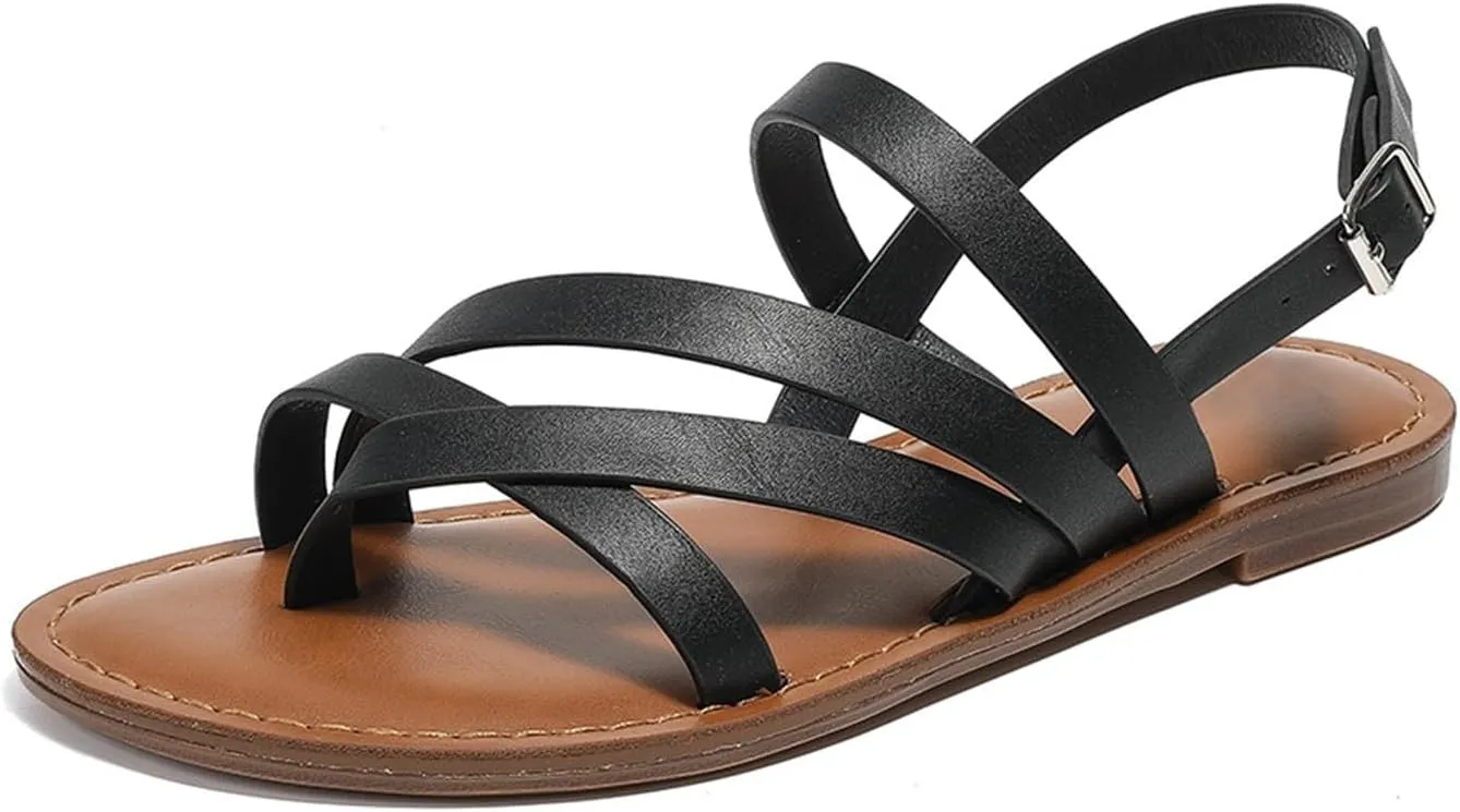 Women's Casual Strappy Sandal,Adjustable Casual Fisherman Open Toe Slingback Ankle Strap Sandals for Beach Travel Walking Daily Day